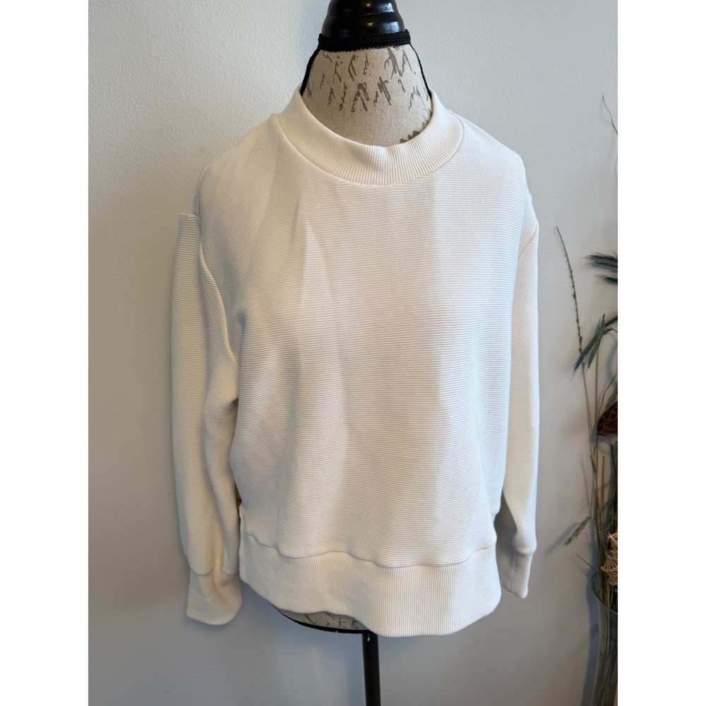 Varley‎ Womens Ribbed Mock Neck Side Zip Pullover Sweatshirt Cream Medium 2284